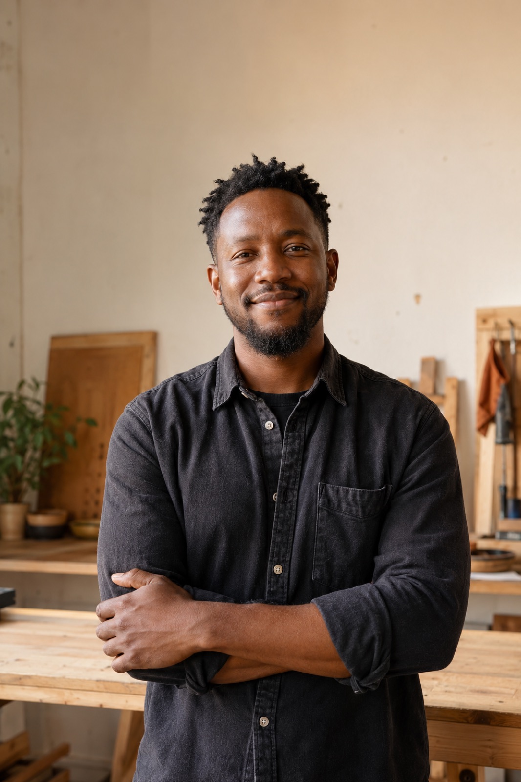 A South African creative entrepreneur in his studio